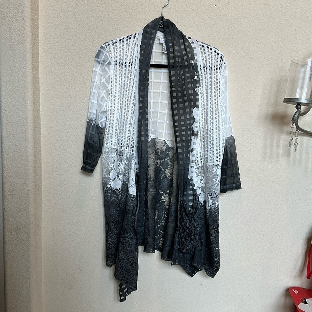 Aris Gray and White Lace Cardigan 100% cotton